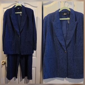 Blue Lace Blazer Pants Suit Set G By Giuliana Jacket Pants Formal Designer 1X